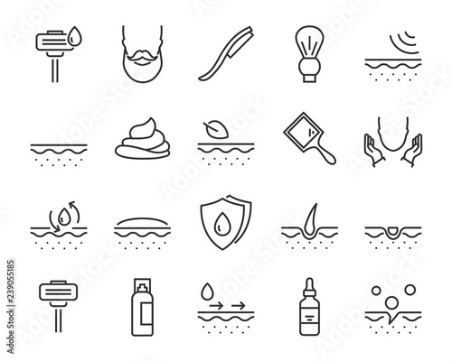 set of skincare line icons, facial sun block icon, facial mask