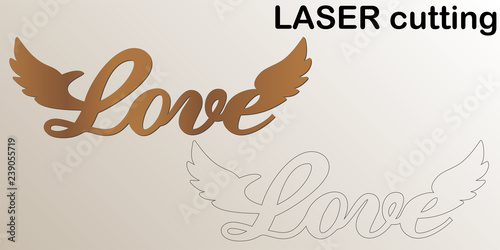 Cut laser letter for interior. Love plate. Template laser cutting machine for wood, metal and paper. The perfect gift for St. Valentine's Day or Wedding day.
