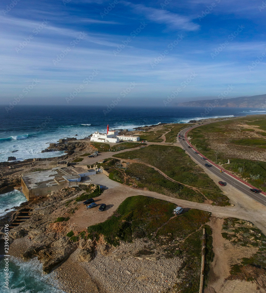 Aerial view from a lighthouse in the Portuguese coastline. Cape raso Lighthouse Cascais, Portugal Aerial view from a lighthouse in the Portuguese coastline. Cape raso Lighthouse Cascais, Portugal