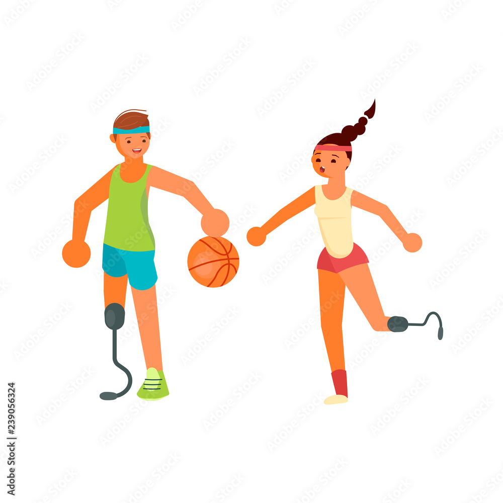 disabled young sportsmans playing basketball