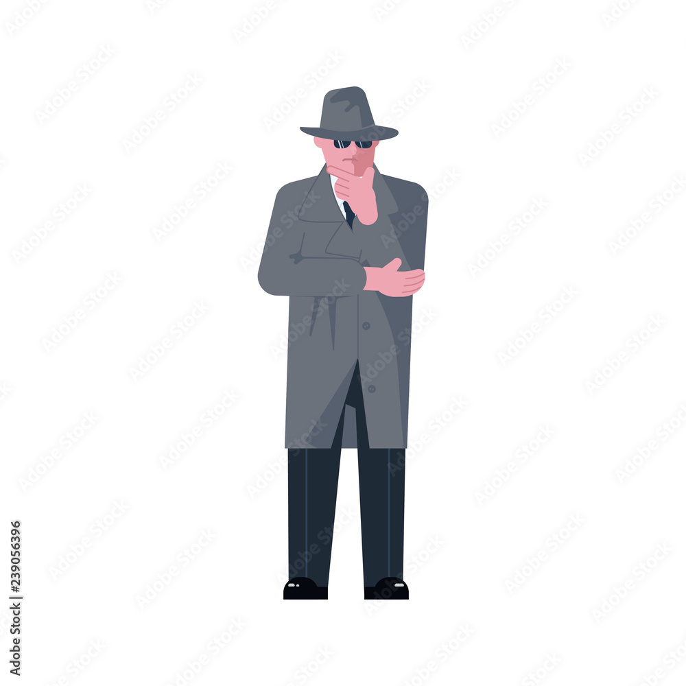 Man character wearing in coat is thinking Man character wearing in coat is thinking