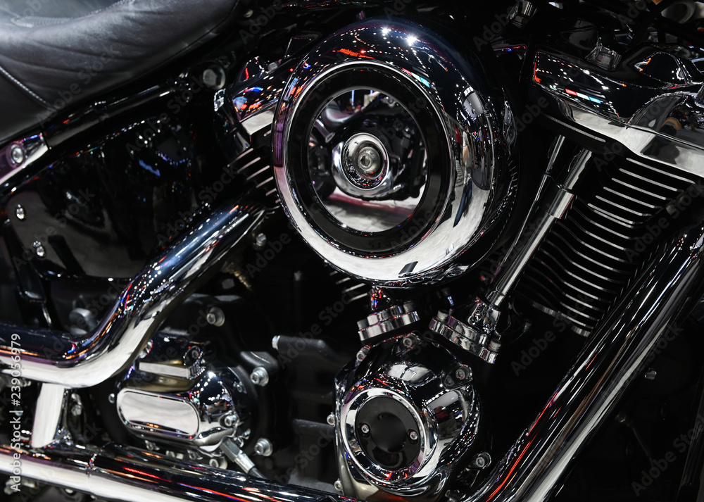 Closeup of a motorcycle engine