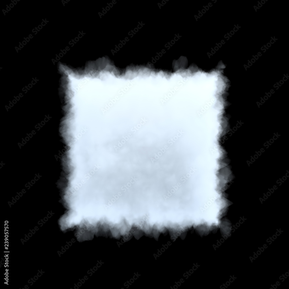3d rendering of a white bulky cumulus cloud in shape of square on a black background.