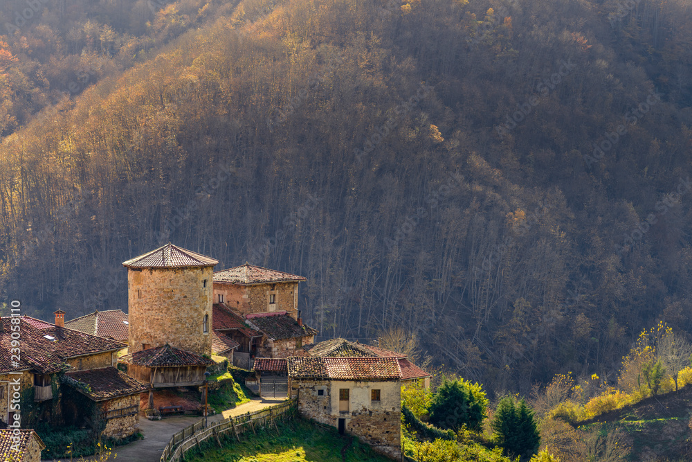 Fototapeta premium Pueblo de Bandujo, Asturias, España.