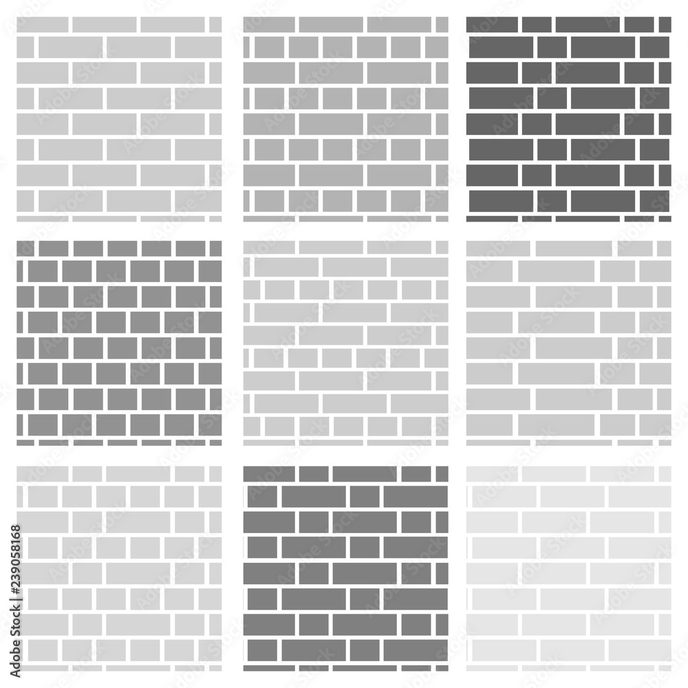 Brick wall background. Set of seamless vector patterns. Different types ...
