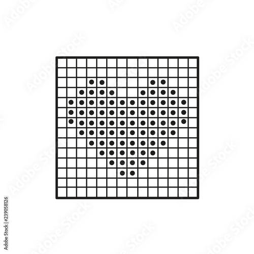 Black & white vector illustration of embroidery needlework guide pattern. Line icon of cross stitch beginner print. Isolated object