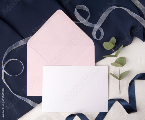 Navy blue wedding mockup with ribbons photo