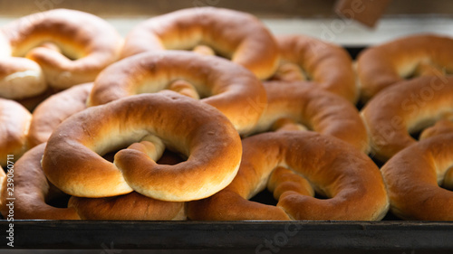 Freshly baked traditional German pretzels 