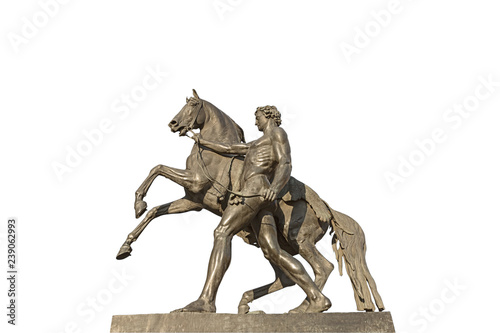The Horse Tamers, designed by the Russian sculptor Peter Klodt in 1841 on Anichkov Bridge in St. Petersburg, 