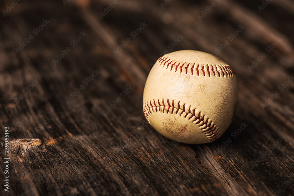 baseball on wood background copy space
