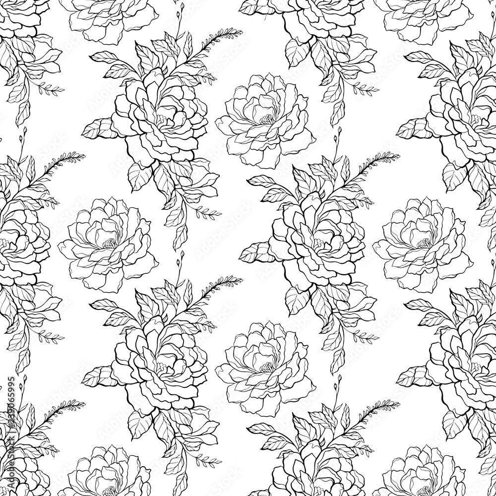  Pattern of red roses with leaves