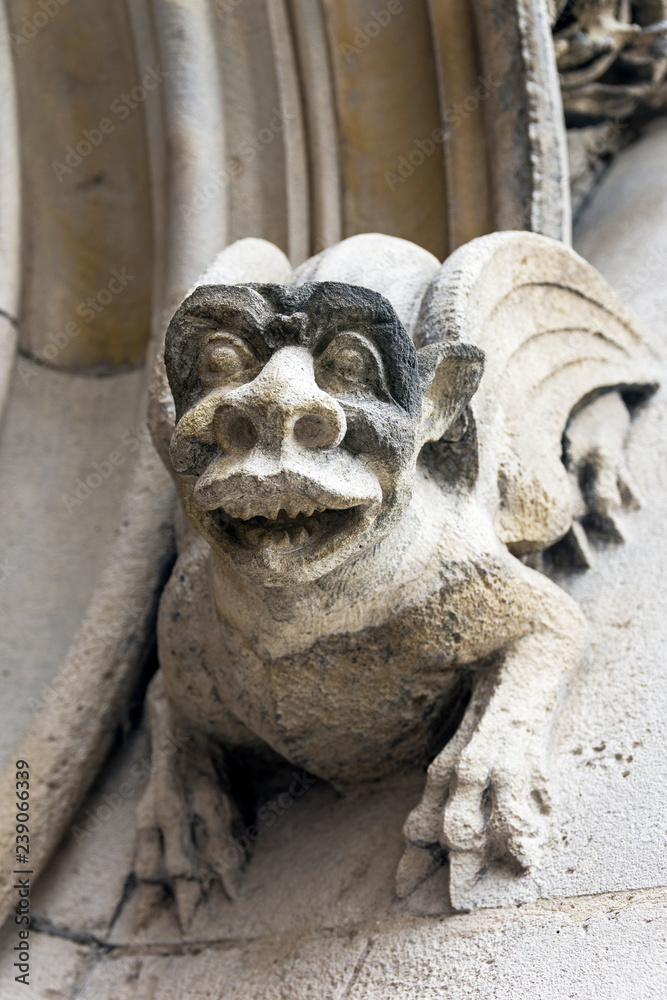 Gargoyles on the wall of a medieval building. Gargoyles on the wall of a medieval building.
