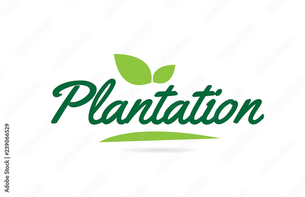 green leaf Plantation hand written word text for typography logo design - obrazy, fototapety, plakaty 