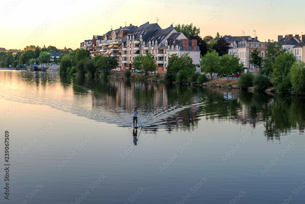  Banks of the Mayenne river, City of Laval, Mayenne, Pays de Loire, France. August 5, 2018