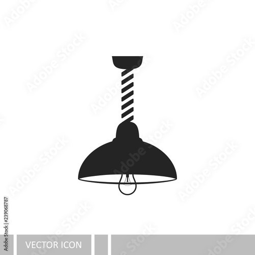 Chandelier icon. Icon of a hanging chandelier with a light bulb in the style of a flat design.