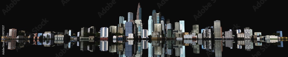 Panorama of the modern city with reflection, the city over the river,
Panorama of the modern city with reflection, the city over the river,