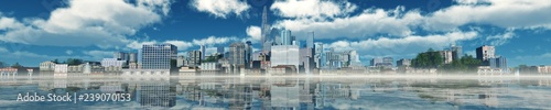 Panorama of the modern city with reflection  the city over the river   