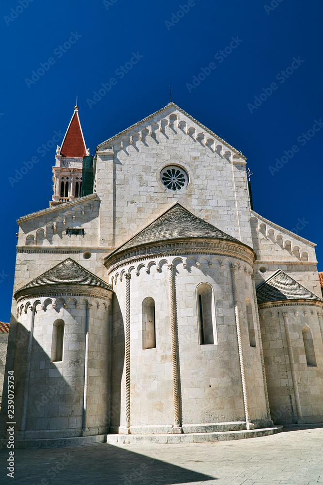 medieval cathedral with belfry in the town of Trogir in Croatia. medieval cathedral with belfry in the town of Trogir in Croatia.
