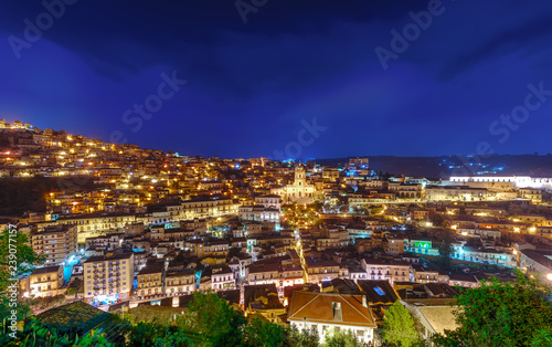 Night view of the old town centre of Modica, Sicily, Italy