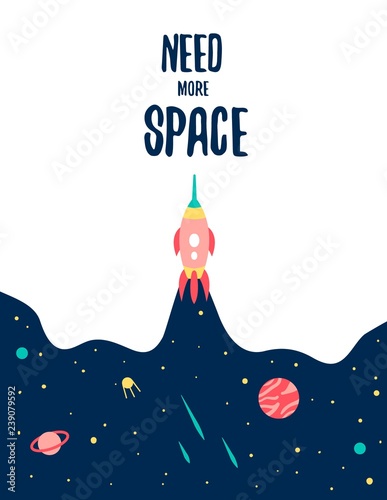 Need more space. Background with planets in space. Vector illustration.