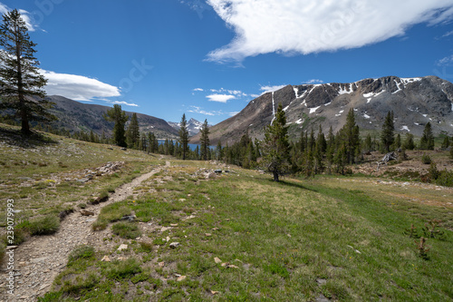 Trail looking towards Saddlebag Lake, Mount Conness in the Eastern Sierra Nevada Mountains of California in the summer photo