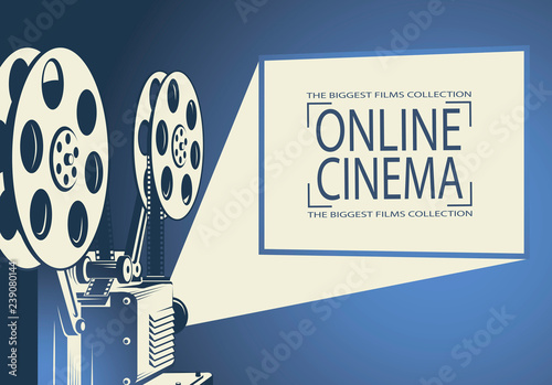 online cinema poster with retro film projector background