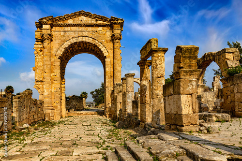 Lebanon. Tyre. The triumphal arch of Hadrian and a Roman road. The city was added to UNESCO's list of World Heritage Sites