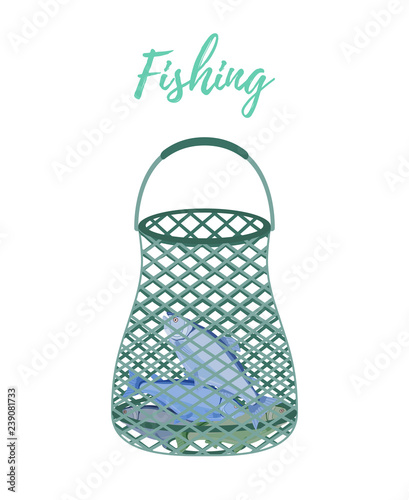 Vector cartoon fishnet, scoop-net for fishing