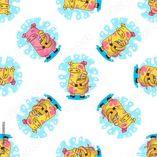 New Year seamless pattern with Pigs © Giingerann