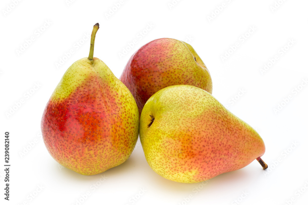 Fresh bio pear with leaves on isolated white background. Fresh bio pear with leaves on isolated white background.