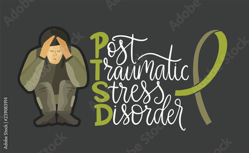 PTSD. Post traumatic stress disorder vector illustration.