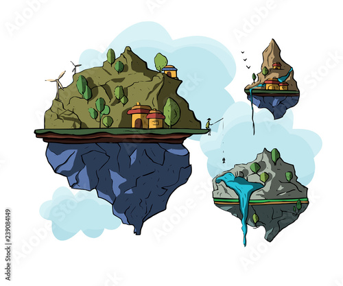 Floating island, 3d, vector.