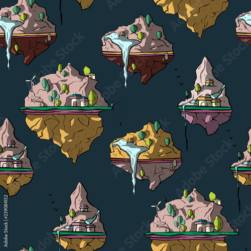 Floating island, 3d, vector.