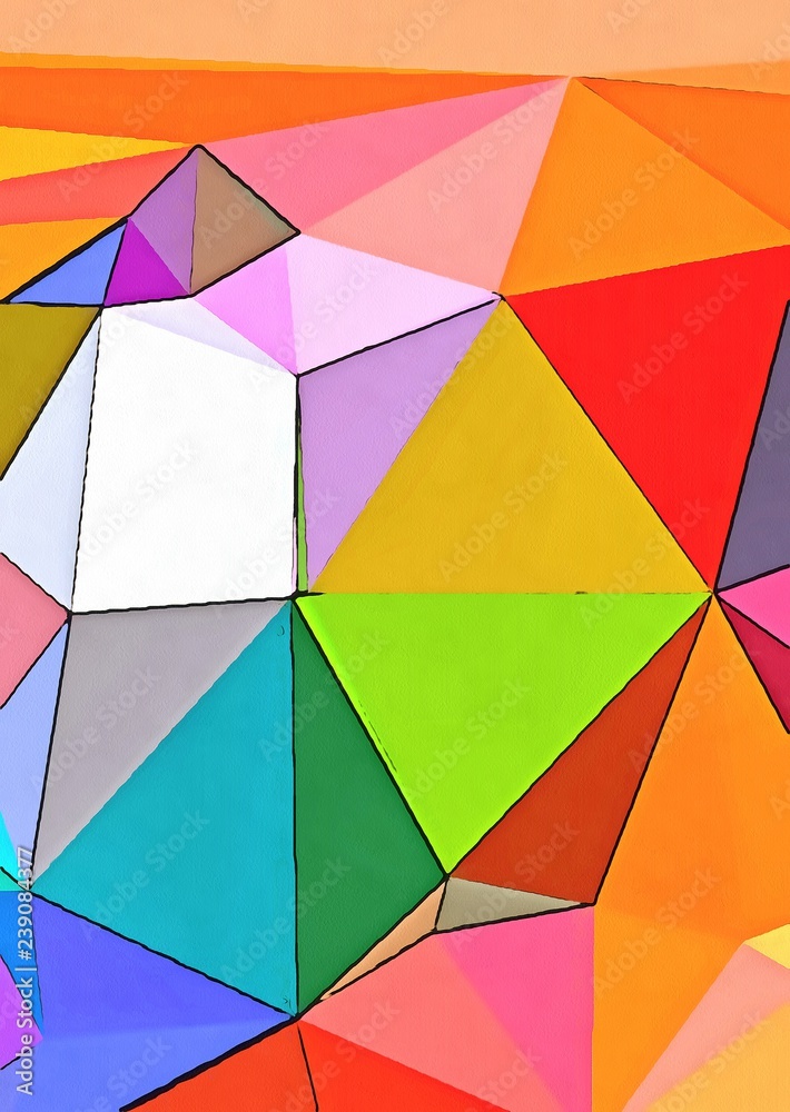 Abstract polygonal design background. Color bright painting on paper triangles. Geometric warm texture. Creative concept. Backdrop pattern.