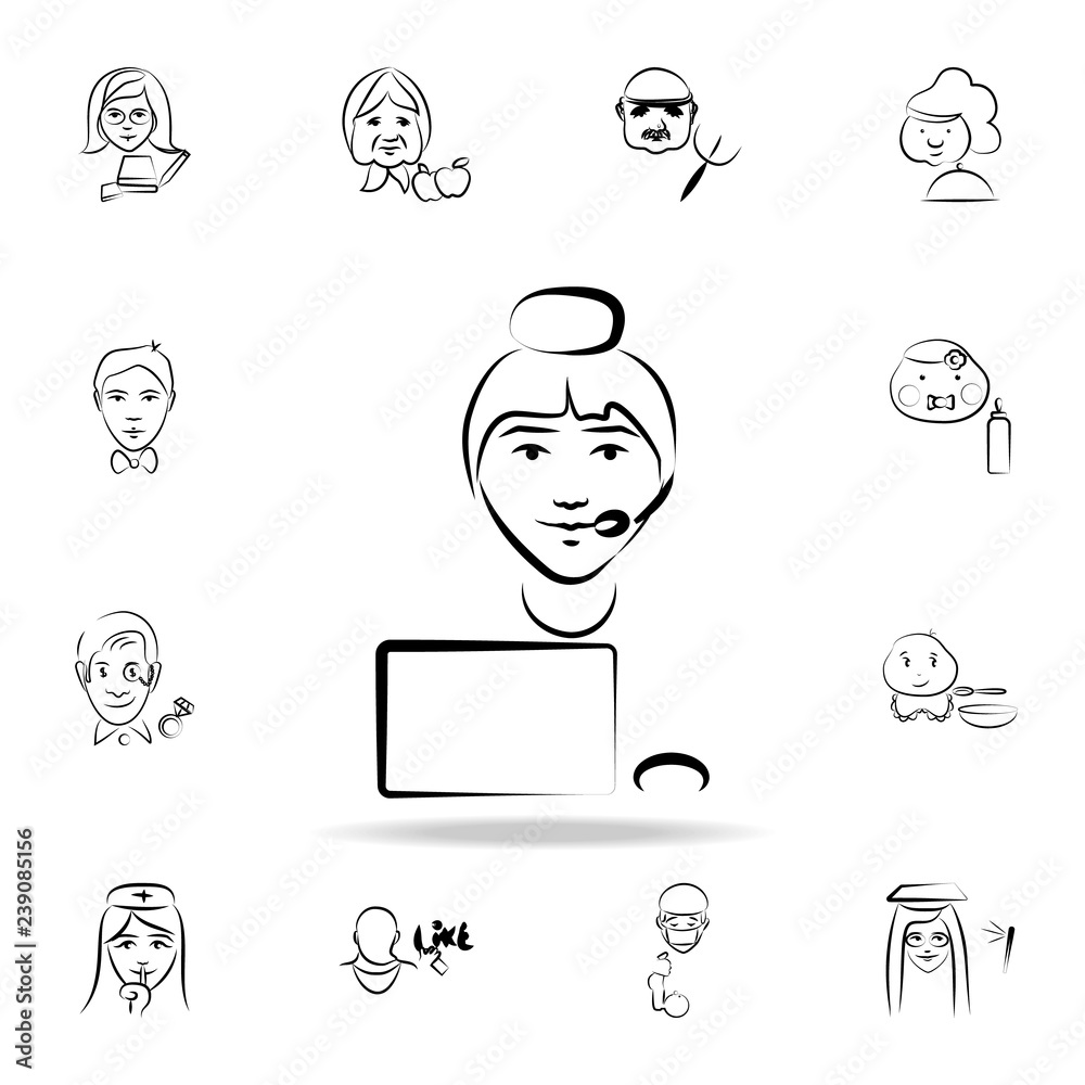 call center avatar sketch style icon. Detailed set of profession in sketch style icons. Premium graphic design. One of the collection icons for websites, web design, mobile app