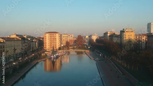 Wallpaper Mural flying over Milan navigli with drone at sunrise - cinematic aerial shot Torontodigital.ca
