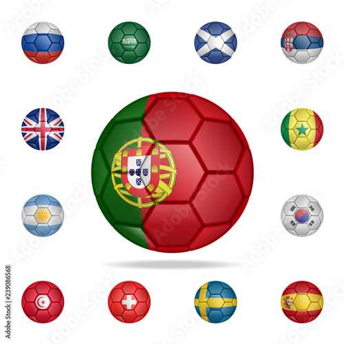 National football ball of Portugal. Detailed set of national soccer balls. Premium graphic design. One of the collection icons for websites, web design, mobile app