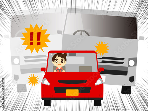 煽り運転を受ける軽自動車の女性