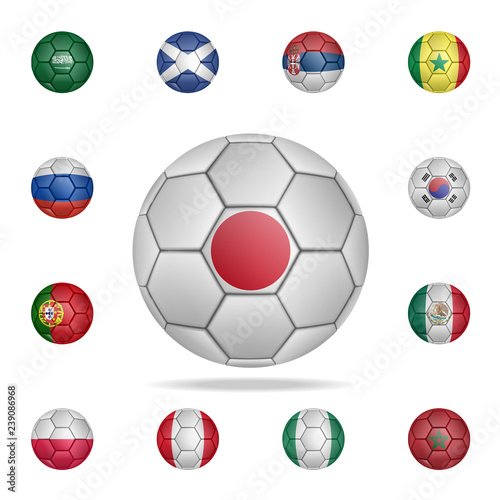 National football ball of Japan. Detailed set of national soccer balls. Premium graphic design. One of the collection icons for websites, web design, mobile app
