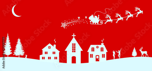 Santa Claus flyin on Christmas sleigh over the housses in the night – for stock vector