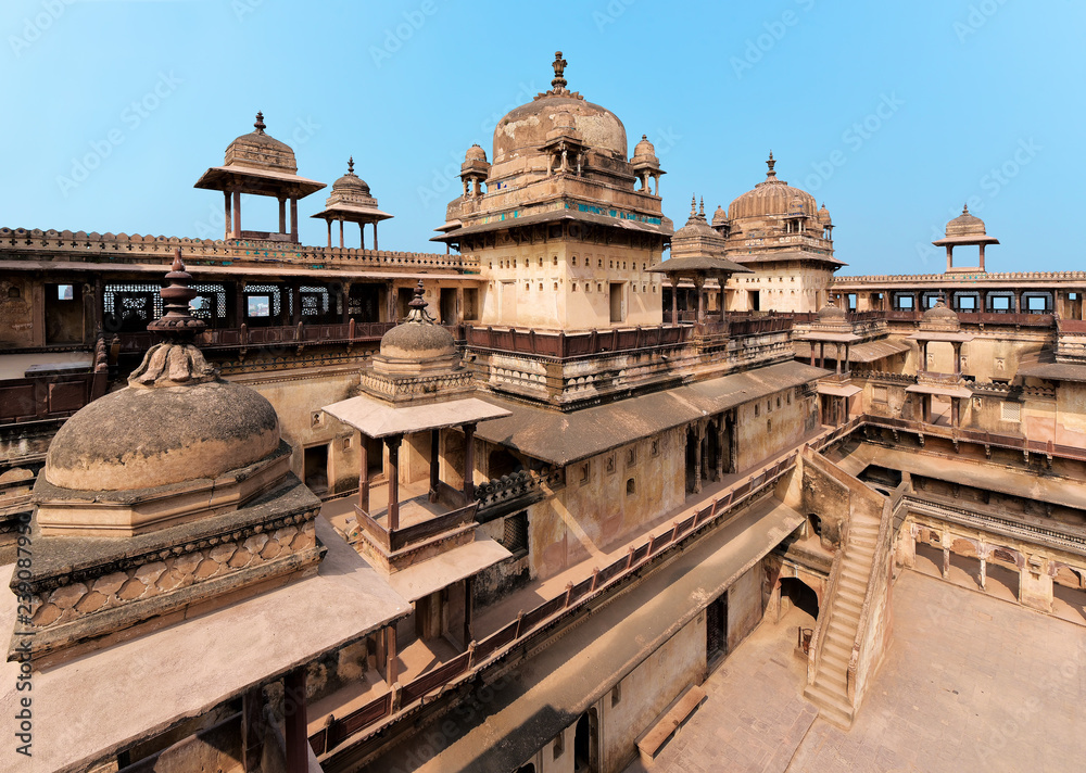 Jehangir Mahal in Orcha, India, is exceedingly beautiful and the most visited monument in Orchha