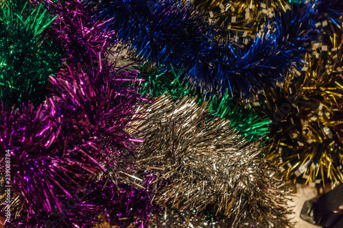 colorful Christmas tinsel to decorate the premises and Christmas trees