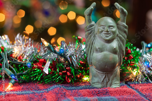 Laughing Buddha Hotei with Christmas Lights