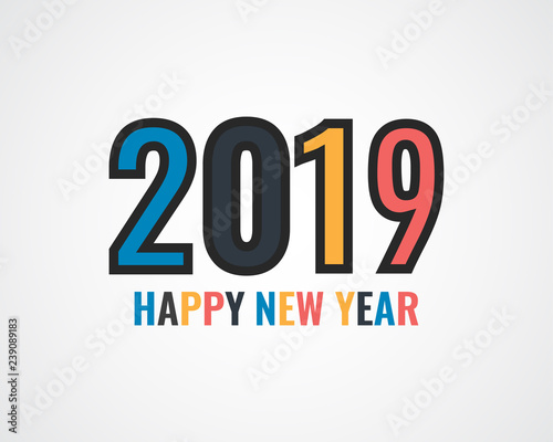 Happy new year 2019 . Greetings card. Colorful design. Vector illustration.