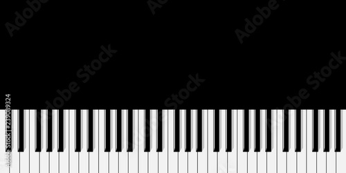 Top view of simplified flat monochrome piano keyboard on black background.