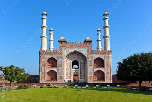 The rear view of the famous Akbar Tomb in Agra, India photo