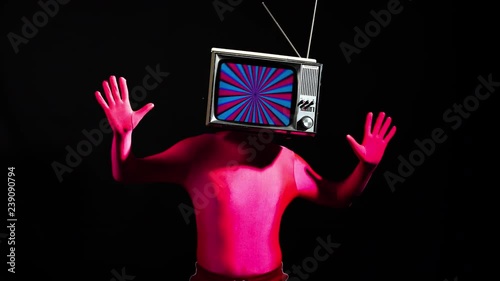tv head man pink crazy hypnotic pattern
