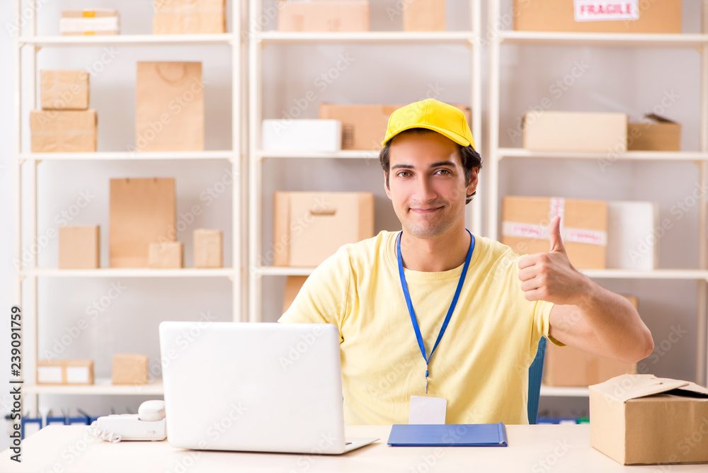 Handsome contractor working in box delivery relocation service 