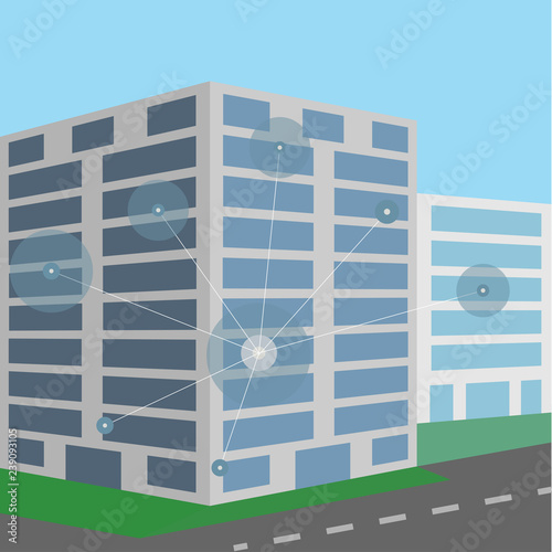 Different connection points on an office building