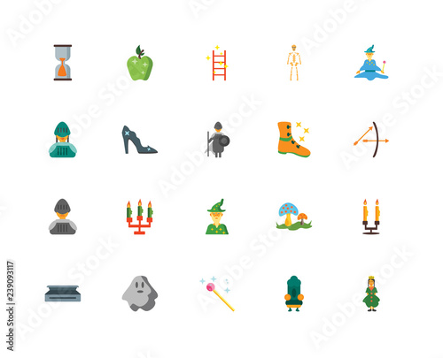 Set Of 20 icons such as Princess, Throne, Magic wand, Ghost, Coffin, Wizard, Boots, Knight, Cinderella shoe, Ladder, icon pack